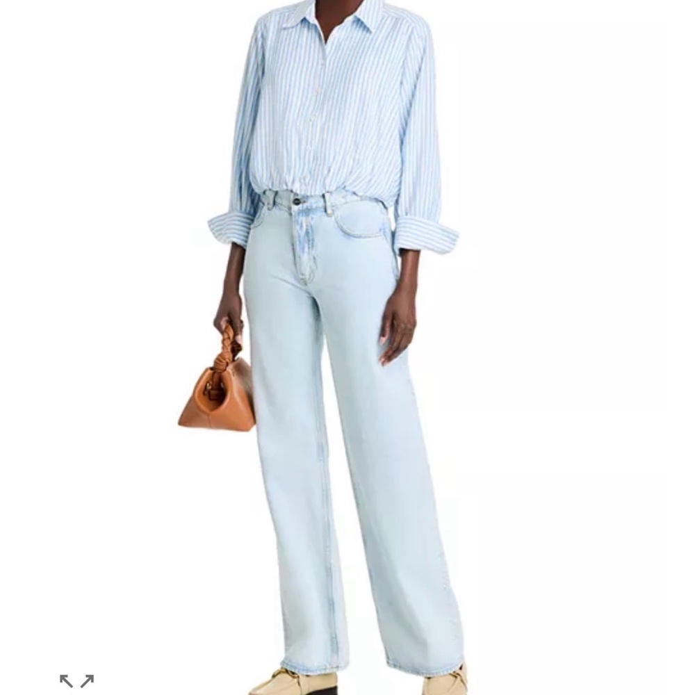 Aqua Striped Cropped Button-Down Bubble Shirt - image 3
